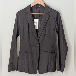 New Eileen Fisher Graphite Notched Collar Shaped Jacket Linen Blend